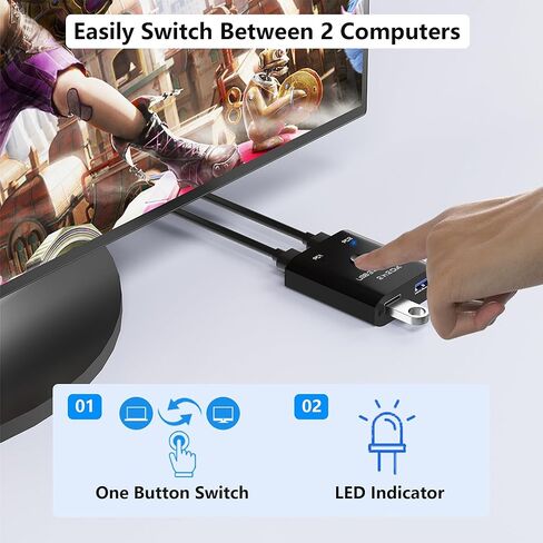 محول USB 3.0 2 في 2، محول USB لجهازي كمبيوتر مشاركة لوحة مفاتيح، ماوس، طابعة، محول مشاركة USB لنظام التشغيل Windows/Mac/Linux، مفتاح اختيار USB بمنفذين مع كابلين USB3.0، التوصيل والتشغيل in Kuwait