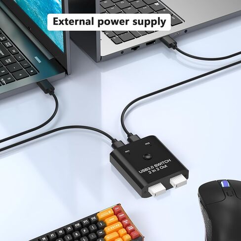 محول USB 3.0 2 في 2، محول USB لجهازي كمبيوتر مشاركة لوحة مفاتيح، ماوس، طابعة، محول مشاركة USB لنظام التشغيل Windows/Mac/Linux، مفتاح اختيار USB بمنفذين مع كابلين USB3.0، التوصيل والتشغيل in Kuwait