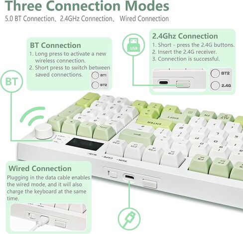 Wireless Keyboard, Quiet Keyboard for Work, Tri-Mode BT5.0/2.4GHz/USB-C, Creamy Keys with RGB Backlight, 94-Key, Anti-ghosting Keys, Compatible with PC, Mac, Gaming Consoles in Kuwait