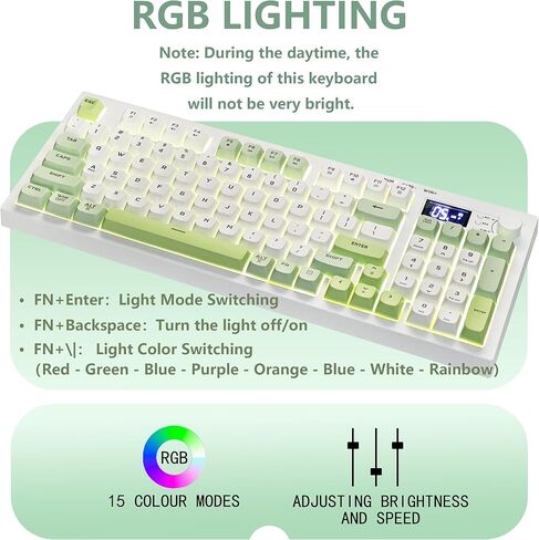 Wireless Keyboard, Quiet Keyboard for Work, Tri-Mode BT5.0/2.4GHz/USB-C, Creamy Keys with RGB Backlight, 94-Key, Anti-ghosting Keys, Compatible with PC, Mac, Gaming Consoles in Kuwait