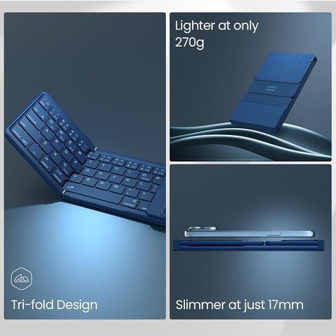 Nillkin Pocket Foldable Wireless Keyboard with Touchpad Number Pad for Travel Trip Meeting for Tablets Fold Phone Laptop PC, Full Size (Small) Magnetic Folding Keyboard (Blue) in Saudi Arabia