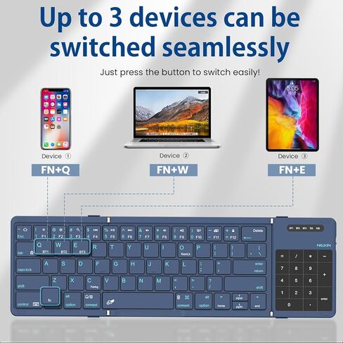 Nillkin Pocket Foldable Wireless Keyboard with Touchpad Number Pad for Travel Trip Meeting for Tablets Fold Phone Laptop PC, Full Size (Small) Magnetic Folding Keyboard (Blue) in Saudi Arabia
