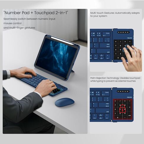 Nillkin Pocket Foldable Wireless Keyboard with Touchpad Number Pad for Travel Trip Meeting for Tablets Fold Phone Laptop PC, Full Size (Small) Magnetic Folding Keyboard (Blue) in Saudi Arabia