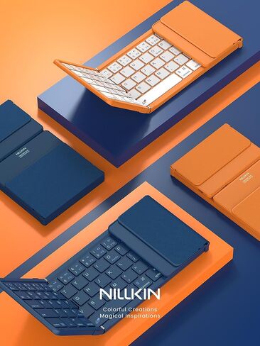 Nillkin Pocket Foldable Wireless Keyboard with Touchpad Number Pad for Travel Trip Meeting for Tablets Fold Phone Laptop PC, Full Size (Small) Magnetic Folding Keyboard (Blue) in Saudi Arabia