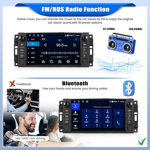 [4+64G] Android 15 Car Stereo for Jeep Wrangler JK 2007-2018 Dodge Ram 1500 2008-2012 with Wireless Carplay&Android Auto,7 Inch Car Radio with Mirror Link Bluetooth FM/RDS WiFi GPS EQ SWC in Saudi Arabia