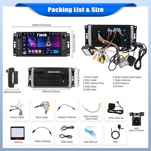 [4+64G] Android 15 Car Stereo for Jeep Wrangler JK 2007-2018 Dodge Ram 1500 2008-2012 with Wireless Carplay&Android Auto,7 Inch Car Radio with Mirror Link Bluetooth FM/RDS WiFi GPS EQ SWC in Saudi Arabia