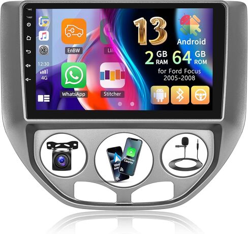 [4G+128G] راديو سيارة لسيارة Ford Focus 2005-2008 مع CarPlay Android Auto، شاشة لمس 9 بوصة Android 15 Ford Focus ستيريو سيارة مع واي فاي، ملاحة GPS، بلوتوث، FM/RDS SWC EQ+كاميرا احتياطية in Saudi Arabia