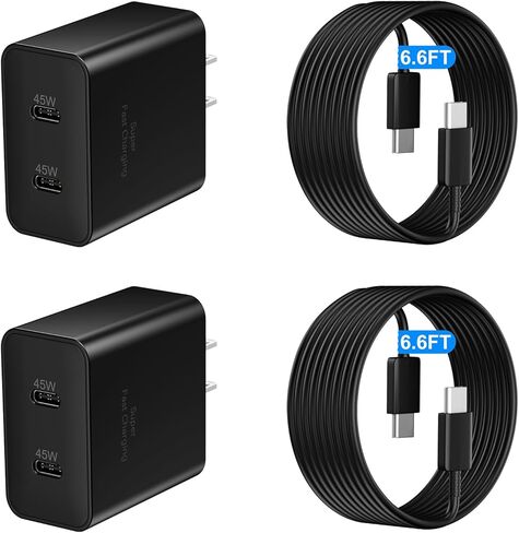 شاحن سامسونج فائق السرعة 45 وات USB C، شاحن هاتف أندرويد مزدوج من النوع C شواحن شحن سريع مع سلك كابل شحن USB-C بطول 10 أقدام لهاتف Samsung Galaxy S25 Ultra/S25+/S25/S24Ultra/S24/S23/S22 in Saudi Arabia