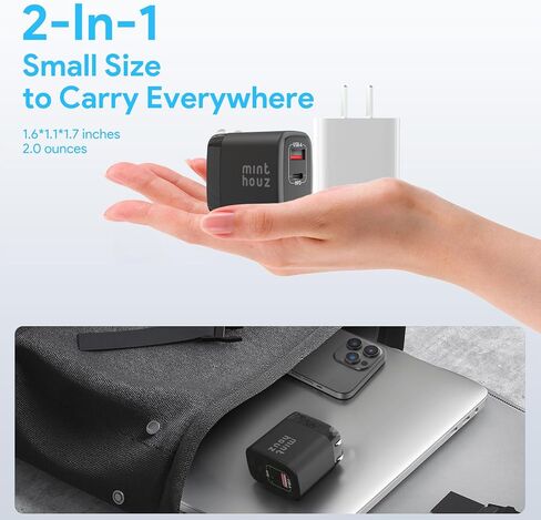 شاحن شحن سريع 35 وات USB C من مينثوز، شاحن نانو ثنائي المنفذ مع قابس قابل للطي لسلسلة iPhone 17/16/15 وiPad وGalaxy S24 Ultra والمزيد in Saudi Arabia