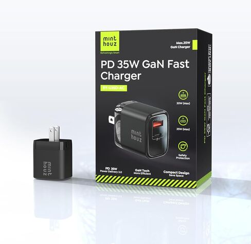 شاحن شحن سريع 35 وات USB C من مينثوز، شاحن نانو ثنائي المنفذ مع قابس قابل للطي لسلسلة iPhone 17/16/15 وiPad وGalaxy S24 Ultra والمزيد in Saudi Arabia