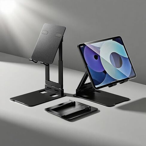 Tablet Holder Solid Sturdy Stand, Phone Holder for Desk,Foldable & Adjustable,360° Swivel Bracket,Compatible with iPhone, iPad, Surface Pro, Portable Monitor 7" - 15.6" Super Sturdy, Black in Saudi Arabia