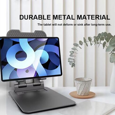 Tablet Holder Solid Sturdy Stand, Phone Holder for Desk,Foldable & Adjustable,360° Swivel Bracket,Compatible with iPhone, iPad, Surface Pro, Portable Monitor 7" - 15.6" Super Sturdy, Black in Saudi Arabia