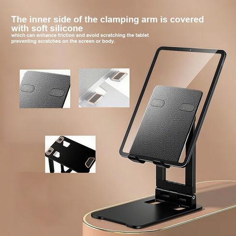Tablet Holder Solid Sturdy Stand, Phone Holder for Desk,Foldable & Adjustable,360° Swivel Bracket,Compatible with iPhone, iPad, Surface Pro, Portable Monitor 7" - 15.6" Super Sturdy, Black in Saudi Arabia