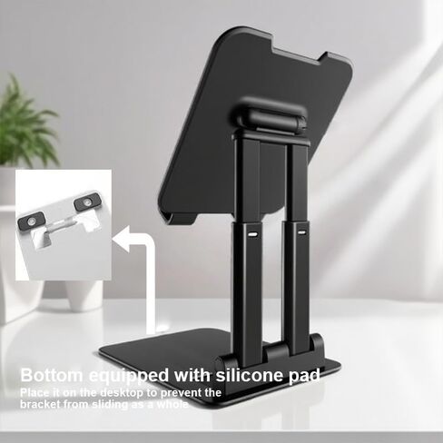Tablet Holder Solid Sturdy Stand, Phone Holder for Desk,Foldable & Adjustable,360° Swivel Bracket,Compatible with iPhone, iPad, Surface Pro, Portable Monitor 7" - 15.6" Super Sturdy, Black in Saudi Arabia