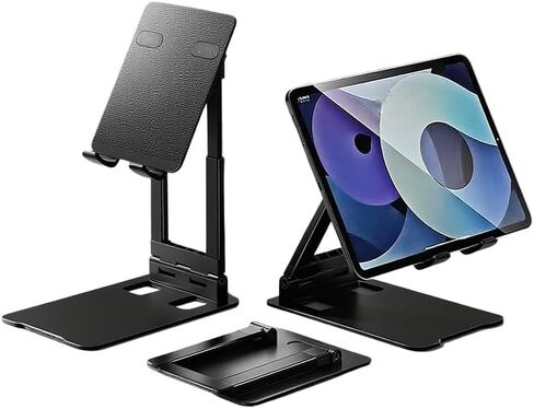 Tablet Holder Solid Sturdy Stand, Phone Holder for Desk,Foldable & Adjustable,360° Swivel Bracket,Compatible with iPhone, iPad, Surface Pro, Portable Monitor 7" - 15.6" Super Sturdy, Black in Saudi Arabia