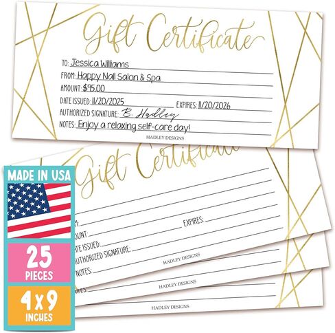 Hadley Designs 25 Gold Geo Blank Gift Perticates for Small Business-Elegant Paper ، و Salon Hair & Dail ، والمطاعم ، وبطاقات القسيمة DIY لعيد الميلاد ، و Mom Valentines Day ، و Her-4x9 " in Saudi Arabia