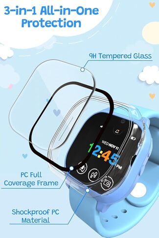 3 Pack Clear Protective Case Compatible with Gizmo Watch 3 Screen Protector for Kids Hard PC Overall Bumper Protective Case Tempered Glass Cover for Verizon Gizmo Watch 3 in Saudi Arabia