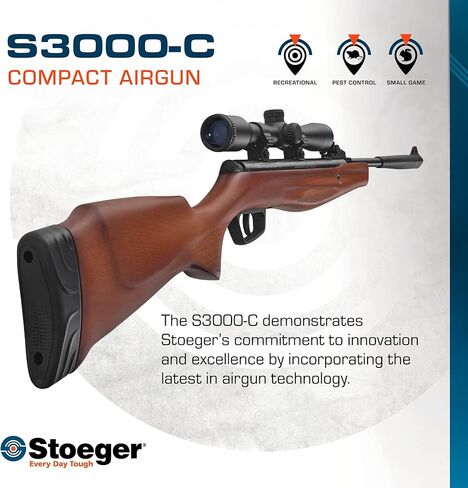 مجموعة مسدسات الهواء المدمجة Stoeger S3000-C - عيار .177 - مجموعة من الخشب الصلب مع مشاهد من الألياف الضوئية - تتضمن نطاق 4 × 32 in Kuwait