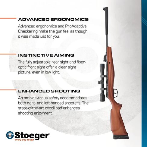 مجموعة مسدسات الهواء المدمجة Stoeger S3000-C - عيار .177 - مجموعة من الخشب الصلب مع مشاهد من الألياف الضوئية - تتضمن نطاق 4 × 32 in Kuwait