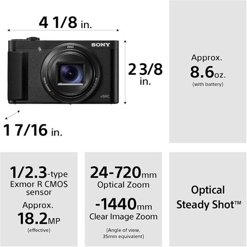 Sony DSC-HX99 Compact Digital 18.2 MP Camera with 24-720 mm Zoom, 4K and Touchpad – Black in Saudi Arabia