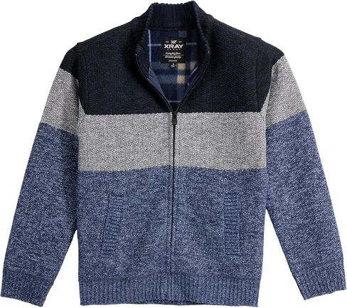 X RAY Boys (6-12) Full Zip Fleece Flannel Lining Sweater, Kids Mock Neck Knit Sweater for Spring, Fall and Winter in Saudi Arabia
