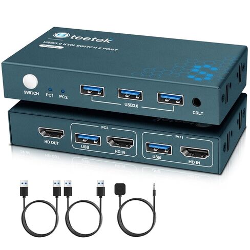 USB 3.0 HDMI KVM Switch 1 شاشات 2 جهاز كمبيوتر، مفاتيح KVM 4K@60 هرتز لجهازي كمبيوتر مشاركة شاشة لوحة المفاتيح والماوس محركات الأقراص الصلبة، مع EDID التكيف، كابل 2USB ووحدة التحكم in Kuwait