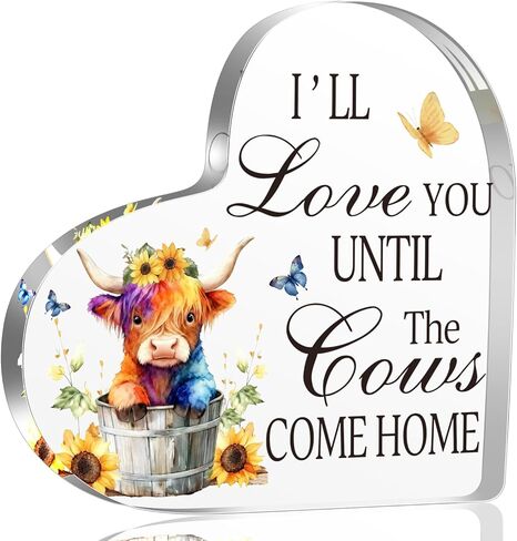 Highland Cow Gifts for Women Men Highland Cow lovers, Cow Decorations for Home, Live Like Someone Left The Gate Open Sign Decor for Farm Bathroom Bedroom, Motivational Acrylic Sign Gifts for Friends in Saudi Arabia