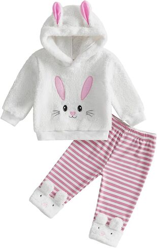 YINGISFITM Toddler Baby Girl Easter Outfit Easter Bunny Ear Hoodie Furry Sweatshirt Pants Winter Spring Clothes in Saudi Arabia