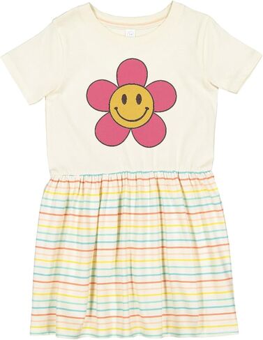 inktastic Smiley Face Flower Cute Pink and Yellow Toddler Dress in Saudi Arabia