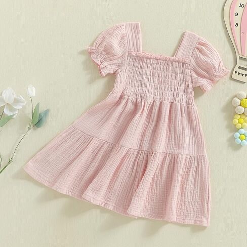 Toddler Dress Baby Girl Summer Clothes Puff Sleeve Smocked Boho Princess Dresses Casual Infant Sundress Holiday in Saudi Arabia