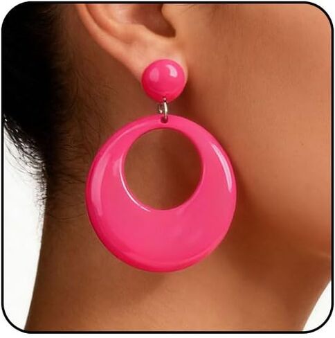 60s 70s Earrings for Women Acrylic Red Hot Pink White Earrings for Women Dangle Retro Disco Earring 70s Accessories Women Big Round Circle Drop Dangle Vintage Groovy Earring 90s 80s 60s Jewelry in Saudi Arabia