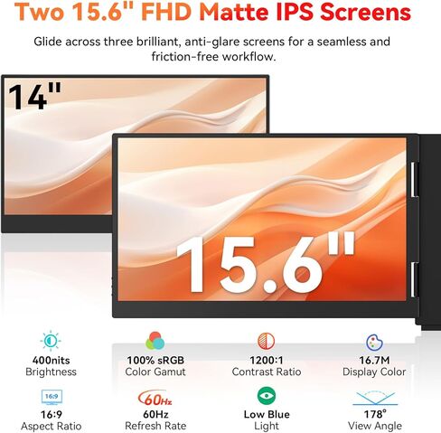 موسع شاشة الكمبيوتر المحمول HotYeah (Windows فقط)، شاشة مزدوجة ممتدة 15.6 بوصة 1080 بكسل، شاشة سفر USB-C لأجهزة الكمبيوتر المحمول مقاس 12-17 بوصة، شاشة محمولة ثلاثية مع مسند ودوران 240 درجة، اتصال كابل واحد in Kuwait