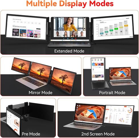 موسع شاشة الكمبيوتر المحمول HotYeah (Windows فقط)، شاشة مزدوجة ممتدة 15.6 بوصة 1080 بكسل، شاشة سفر USB-C لأجهزة الكمبيوتر المحمول مقاس 12-17 بوصة، شاشة محمولة ثلاثية مع مسند ودوران 240 درجة، اتصال كابل واحد in Kuwait