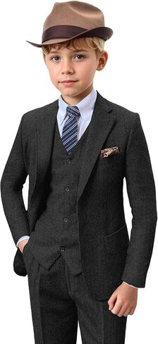 بدلات للأولاد Tweed Herringbone Suit 5 قطع دعوى خمر للأولاد ارتداء رجع in Kuwait