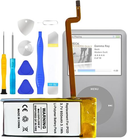 بطارية بديلة 616-0232 متوافقة مع iPod 5th 6th 7th Generation Video Classic A1136 A1238 6th 80GB 6.5th 120GB 7th 160GB 5th 30GB 850mAh 3.7V بطارية مع أدوات إصلاح in Kuwait