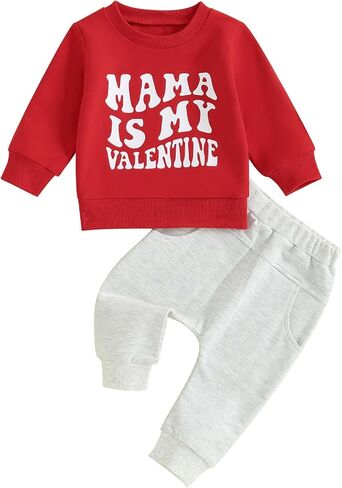 Toddler Baby Boy Valentine's Day Outfits Letter Print Long Sleeve Crew Neck Sweatshirt Elastic Waist Pants 2Pcs Set in Saudi Arabia