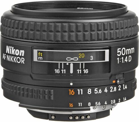 Nikon AF NIKKOR 50mm f/1.4D Compact Prime Lens (1902) with Padded Lens Case + Macro Filter Kit + UV, CPL, FL Lens Filters + Tulip Hood + Lens Cap Keeper + Cleaning Kit (Renewed) in Saudi Arabia