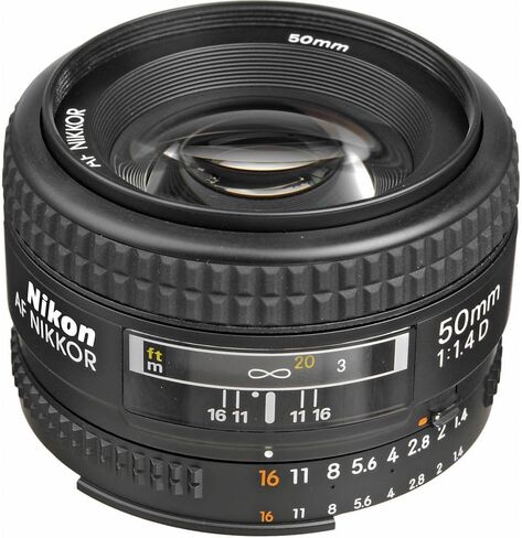 Nikon AF NIKKOR 50mm f/1.4D Compact Prime Lens (1902) with Padded Lens Case + Macro Filter Kit + UV, CPL, FL Lens Filters + Tulip Hood + Lens Cap Keeper + Cleaning Kit (Renewed) in Saudi Arabia