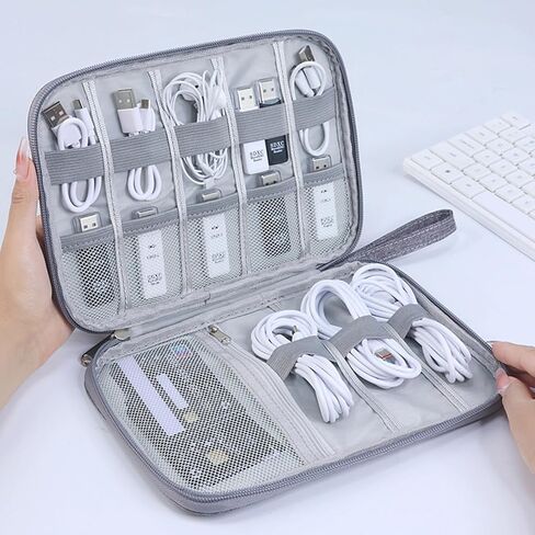 Cable Organizer Bag for Accessories, Travel Cord Organizer Bag for Small Charging Cord Storage, Grey in Saudi Arabia