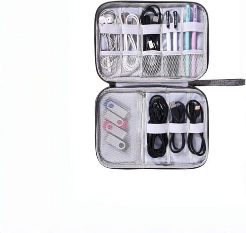 Cable Organizer Bag for Accessories, Travel Cord Organizer Bag for Small Charging Cord Storage, Grey in Saudi Arabia