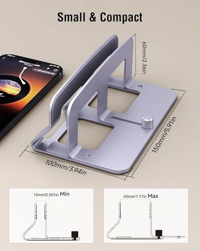 حامل كمبيوتر محمول عمودي، حامل كمبيوتر محمول معدني للمكتب متوافق مع MacBook Air/Pro، حامل كمبيوتر محمول قابل للتعديل للمكتب والمنزل، يناسب أجهزة Mac الصغيرة وأجهزة MacBook Dell HP حتى 17 بوصة، فضي in Kuwait