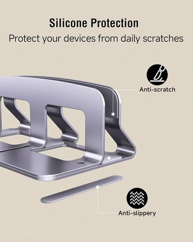 حامل كمبيوتر محمول عمودي، حامل كمبيوتر محمول معدني للمكتب متوافق مع MacBook Air/Pro، حامل كمبيوتر محمول قابل للتعديل للمكتب والمنزل، يناسب أجهزة Mac الصغيرة وأجهزة MacBook Dell HP حتى 17 بوصة، فضي in Kuwait