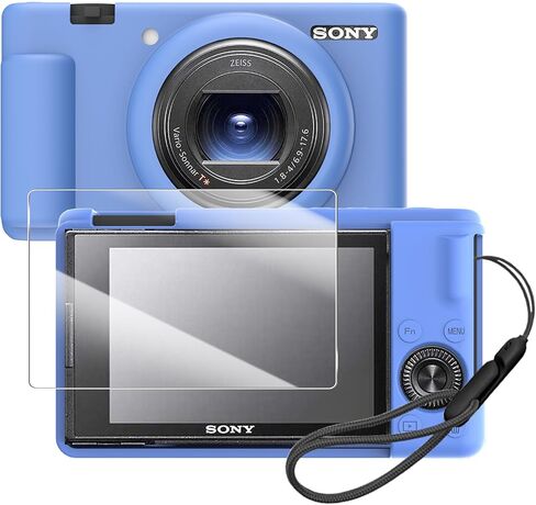 حالة السيليكون للكاميرا الرقمية Sony ZV-1F/ZV-1 II/ZV-1M2 مع غطاء العدسة القابلة للإزالة وحامي الشاشة وحبل الشبل من أجل Sony ZV-1F/ZV-1 II/ZV-1M2-(Rice White) in Kuwait