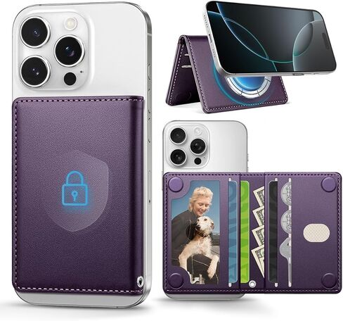 OCASE for Magsafe Wallet Magnetic Card Holder with RFID Blocking, 5 Card Slots, ID Window, PU Leather Magnet Cell Phone Wallet for iPhone 17/16/15/14/13/12/Plus/Air/Pro/Pro Max Series, Dark Purple in Saudi Arabia