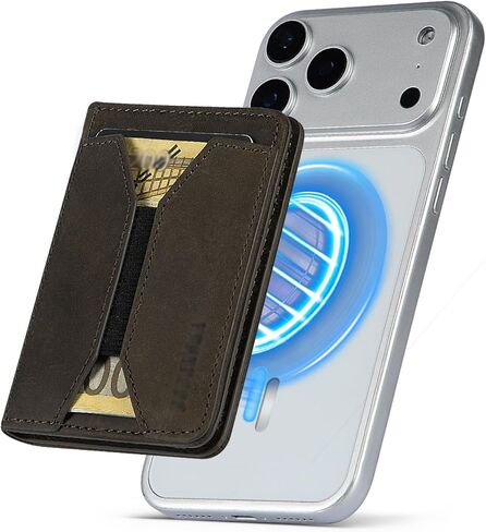 for Magsafe Wallet Stand Men: Magnetic Minimalist Phone Wallet for 5+ Cards&8 Cash - Full Grain Leather Strong Magnet Card Holder for iphone 16/15/14/13/12 Series, Not for 13/12 mini (Black) in Saudi Arabia