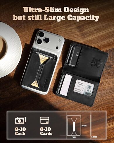 for Magsafe Wallet Stand Men: Magnetic Minimalist Phone Wallet for 5+ Cards&8 Cash - Full Grain Leather Strong Magnet Card Holder for iphone 16/15/14/13/12 Series, Not for 13/12 mini (Black) in Saudi Arabia