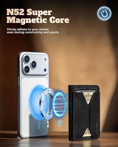 for Magsafe Wallet Stand Men: Magnetic Minimalist Phone Wallet for 5+ Cards&8 Cash - Full Grain Leather Strong Magnet Card Holder for iphone 16/15/14/13/12 Series, Not for 13/12 mini (Black) in Saudi Arabia