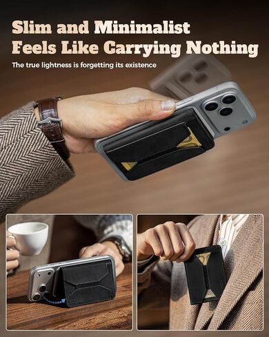 for Magsafe Wallet Stand Men: Magnetic Minimalist Phone Wallet for 5+ Cards&8 Cash - Full Grain Leather Strong Magnet Card Holder for iphone 16/15/14/13/12 Series, Not for 13/12 mini (Black) in Saudi Arabia