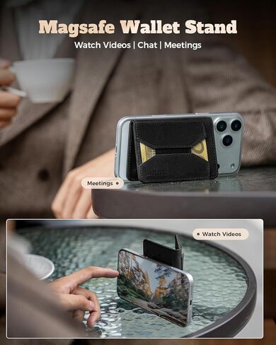 for Magsafe Wallet Stand Men: Magnetic Minimalist Phone Wallet for 5+ Cards&8 Cash - Full Grain Leather Strong Magnet Card Holder for iphone 16/15/14/13/12 Series, Not for 13/12 mini (Black) in Saudi Arabia