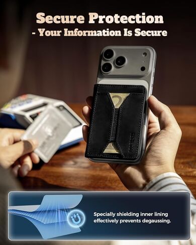 for Magsafe Wallet Stand Men: Magnetic Minimalist Phone Wallet for 5+ Cards&8 Cash - Full Grain Leather Strong Magnet Card Holder for iphone 16/15/14/13/12 Series, Not for 13/12 mini (Black) in Saudi Arabia
